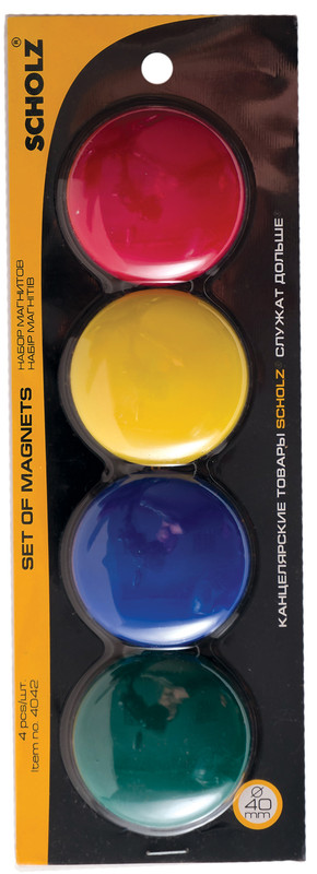 Комплект магнітів SCHOLZ (4042SCH), 40 мм., 4 шт., асорті